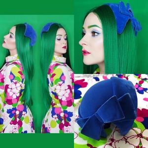 Vintage 1950’s Blue Velvet Bow Bonnet Style Hat